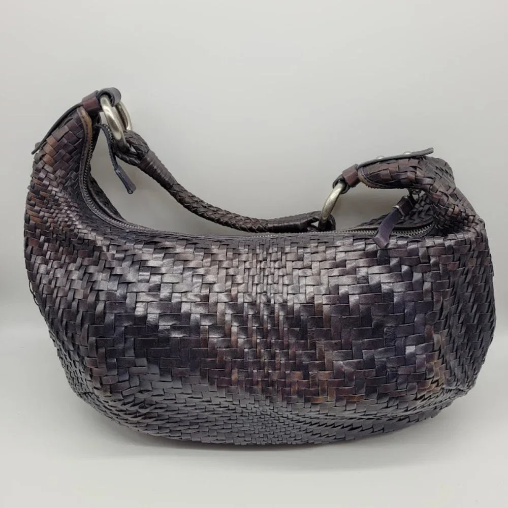 SOLD: Cole Haan Genevieve Leather Weave Satchel Tote Hobo Purse Blue Bag Luxury - Picture 11 of 16